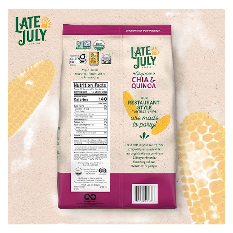 Late July Snacks Thin and Crispy Organic Tortilla Chips with Chia and Quinoa 10.1oz