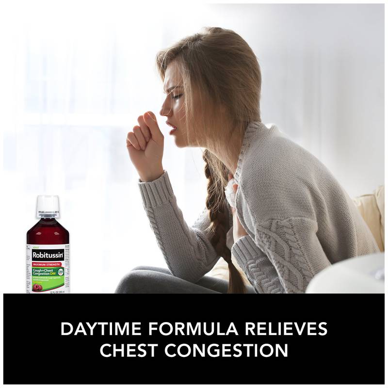 Robitussin Maximum Strength Cough + Chest Congestion DM And Maximum Strength Nighttime Cough DM Berry Flavor - 4 Fl Oz Bottles (Pack of 2)