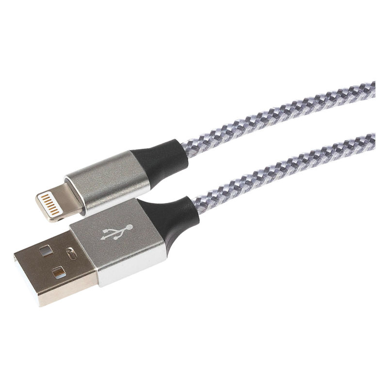Maplin iPhone Lightning to USB-A Braided Cable Silver, 1m, 1pcs