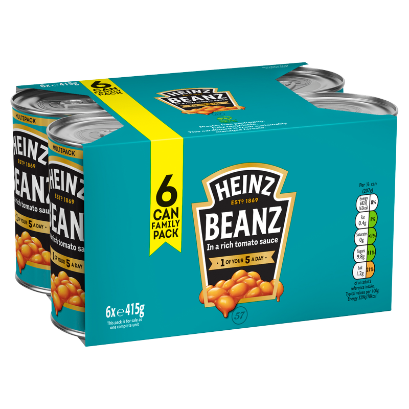 Heinz Baked Beans in a Deliciously Rich Tomato Sauce, 6 x 415g