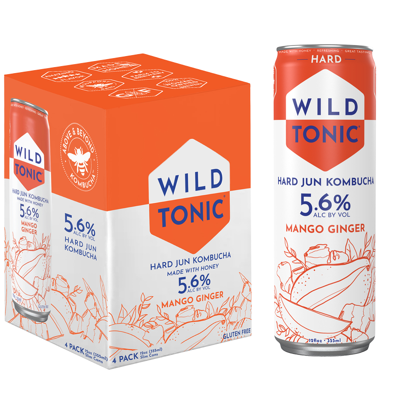 Wild Tonic Mango Ginger Hard Kombucha 4pk 12oz Can 5.6% ABV