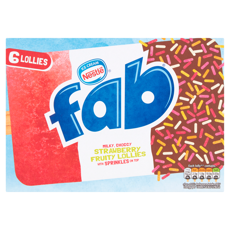 Fab Strawberry Ice Lollies, 6 x 58ml