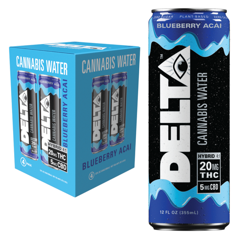 Delta 20mg THC Blueberry Acai Cannabis Water  4pk 12oz Can