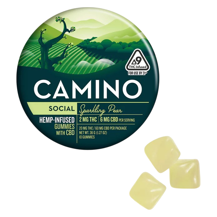Camino Sparkling Pear 'Social' 2mg THC, 6mg CBD Gummies, 20 Count