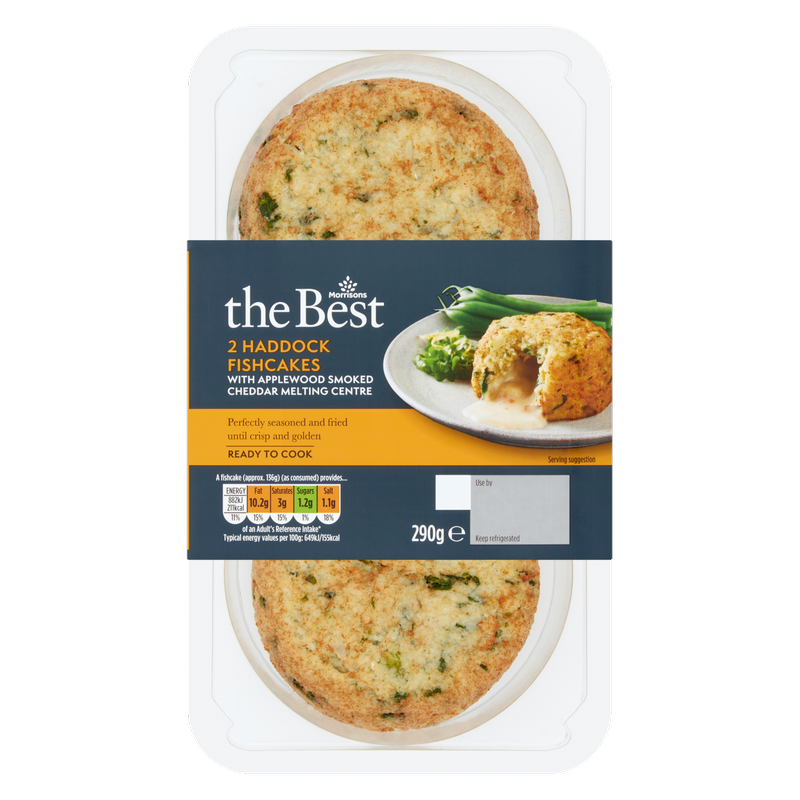 Morrisons The Best 2 Haddock Fishcakes with Applewood Smoked Cheddar, 290g
