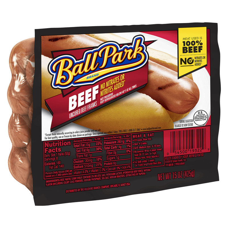 Ball Park All Uncured Beef Hot Dogs - 8ct /15oz