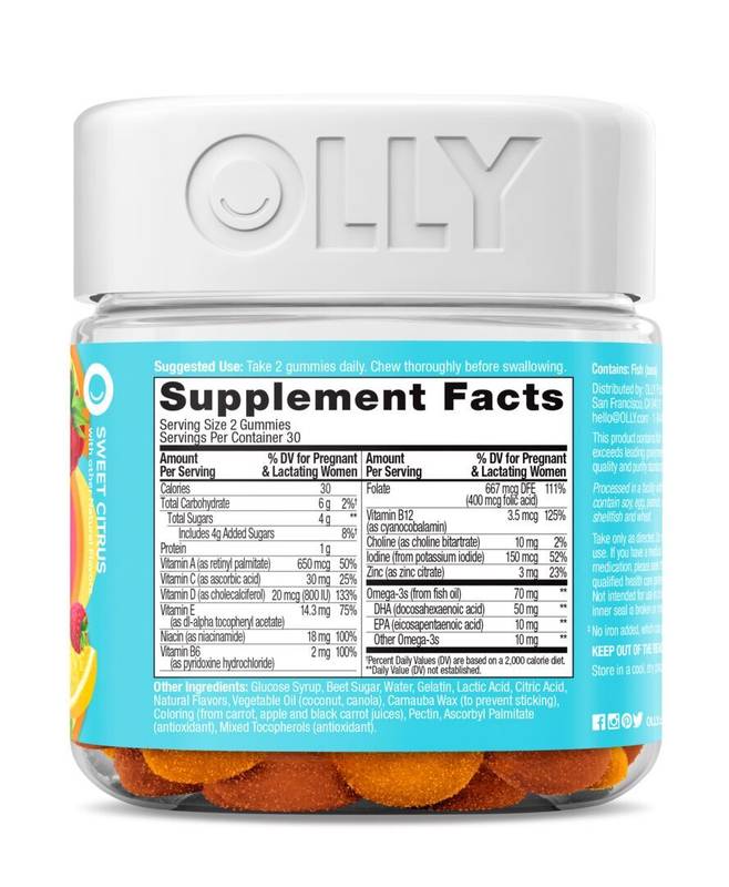 OLLY Essential Prenatal Folic Acid + DHA Multivitamin Sweet Citrus Gummies 60ct