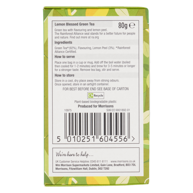 Morrisons 40 Lemon Blessed Green Tea Bags, 80g