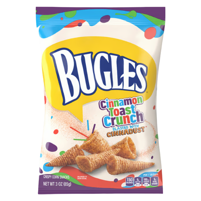 Bugles Cinnamon Toast Crunch Crispy Corn Snacks, Snack Bag, 3 oz