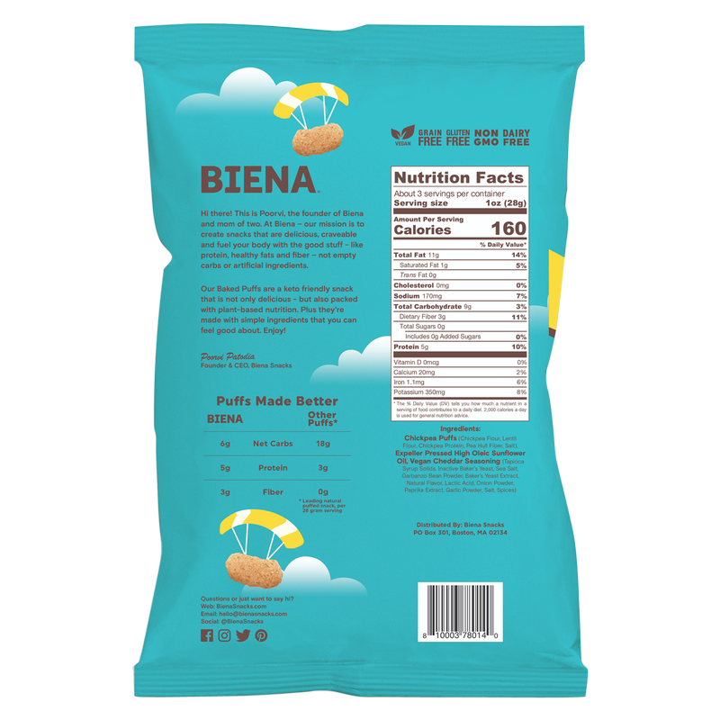 Biena Aged White Cheddar Baked Chickpea Puffs 3.2oz