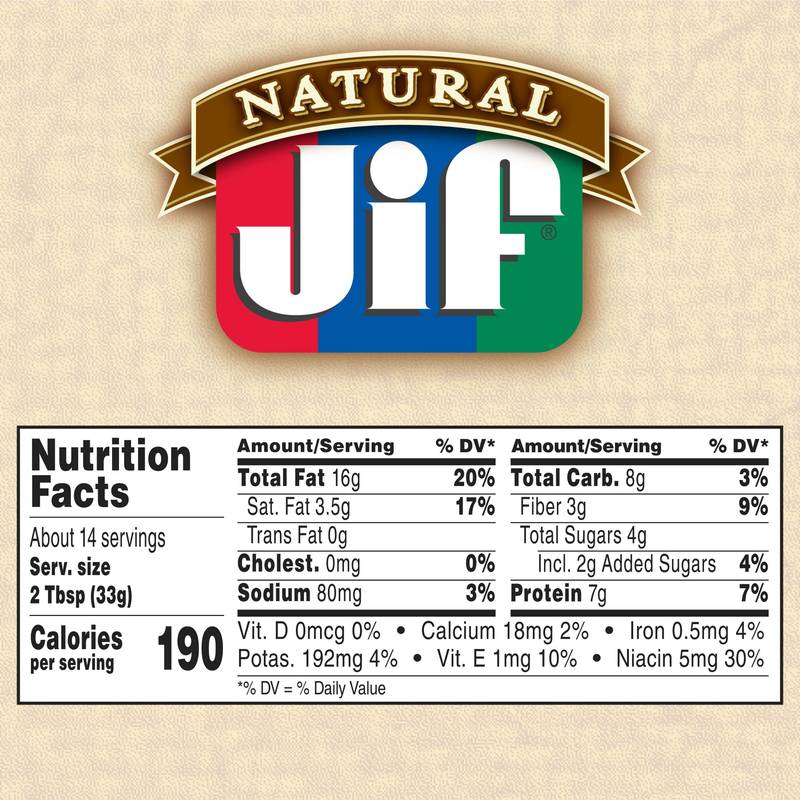 JIF Natural Peanut Butter Creamy Spread, 16oz. 