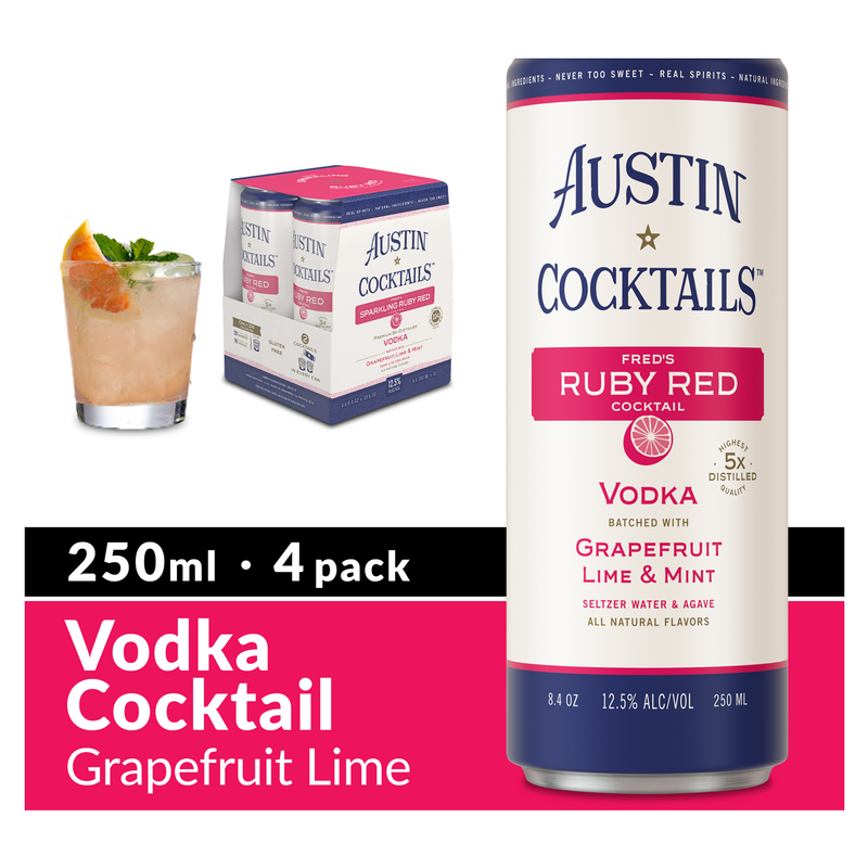 Austin Cocktails Fred’s Ruby Red Sparkling Cocktail 4pk 250ml Can 12.5% ABV