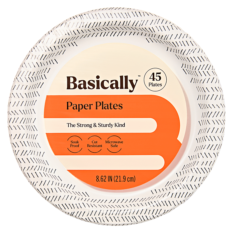 Basically 45ct Strong & Sturdy Paper Plates 8.6"