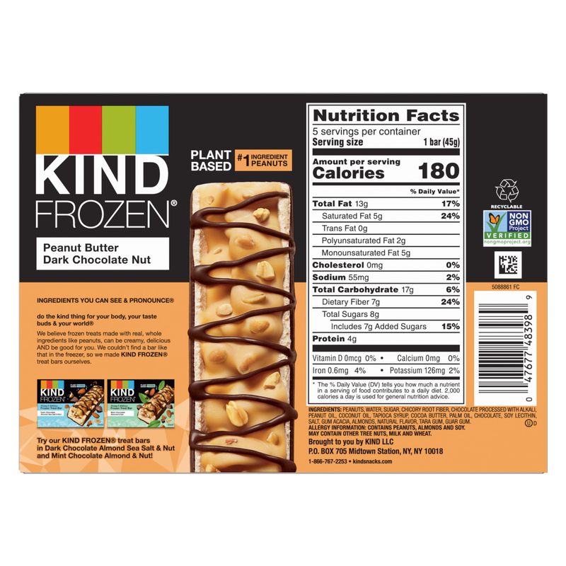 KIND FROZEN Peanut Butter Dark Chocolate Nut Frozen Treat Bars, 5 Pack, 1.6 Oz Bars 