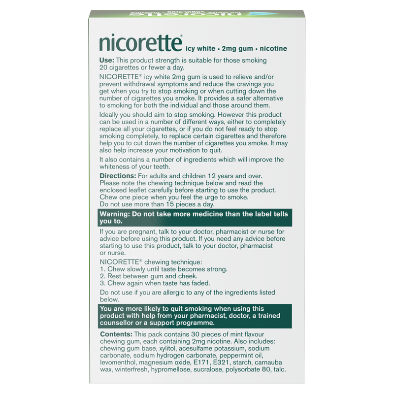 Nicorette Icy White Nicotine Gums 2mg, 30pcs