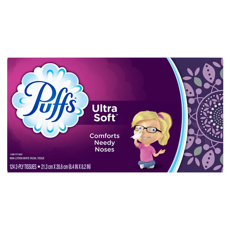 Puffs Ultra Soft Non-Lotion Facial Tissues Box 124ct