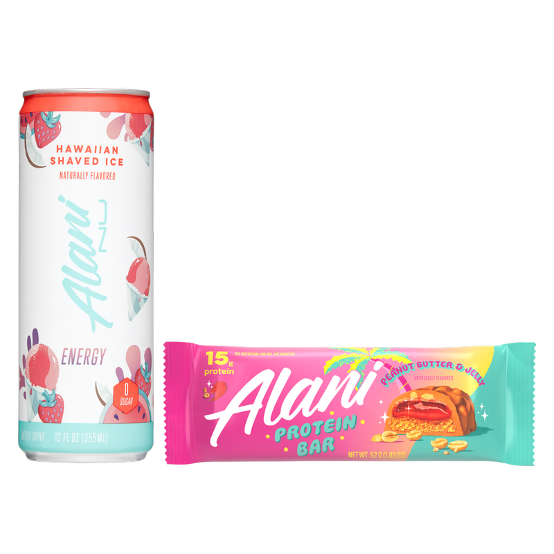 Alani Energy Hawaiian Shaved Ice & Peanut Butter & Jelly Protein Bar Pack 