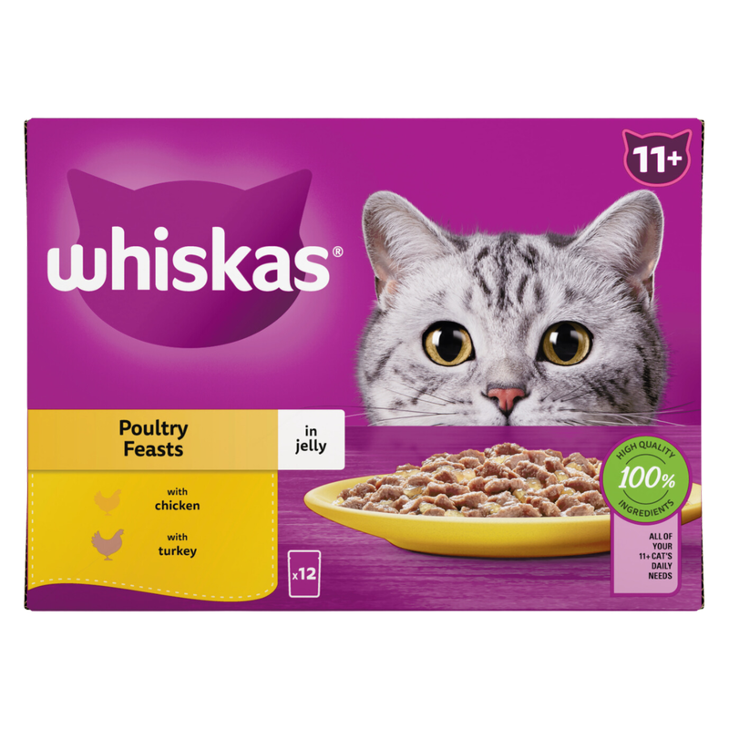 Whiskas 11+ Cat Pouches Poultry Feasts In Jelly, 12 x 85g