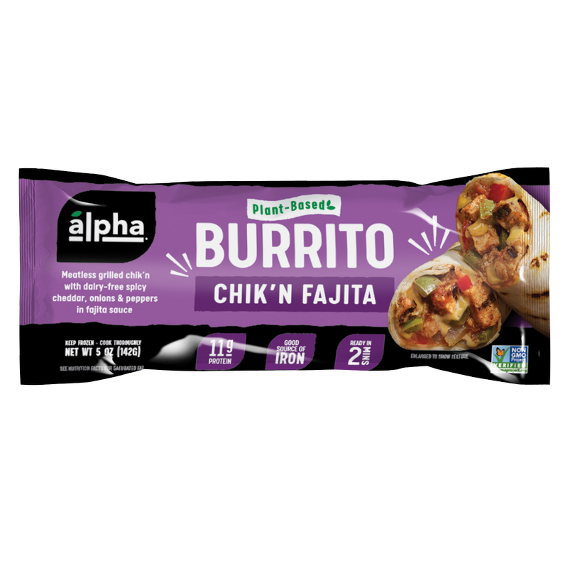 Alpha Foods Frozen Plant Based Chik'N Fajita Burrito 1ct 5oz