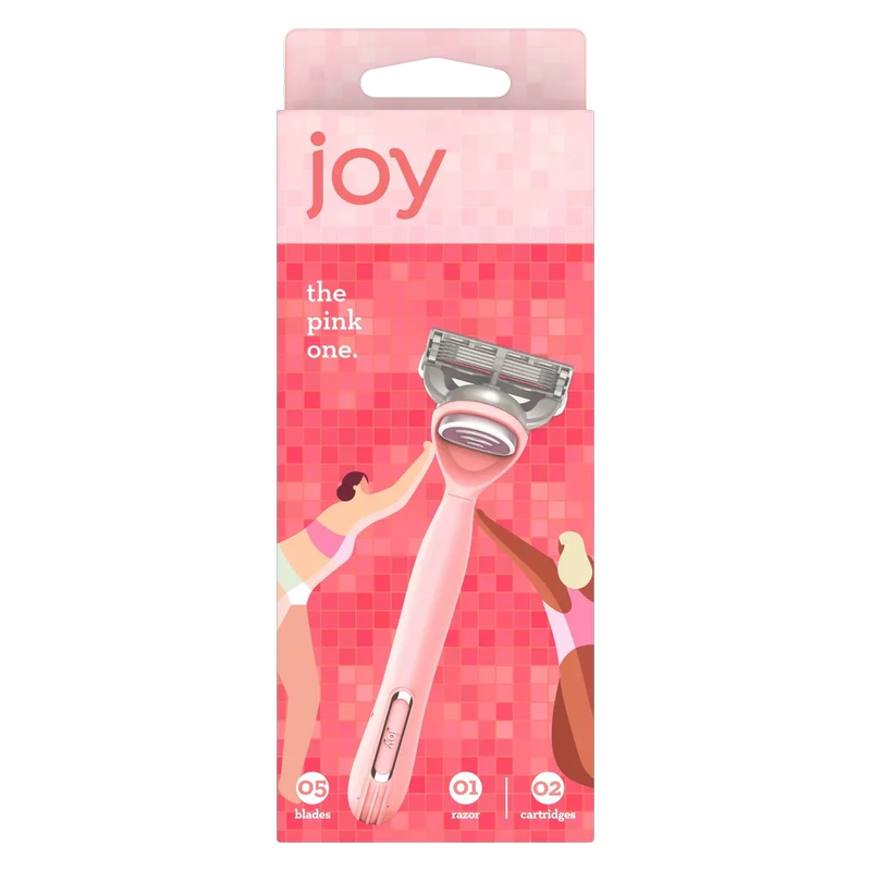 joy Pink Razor Shave Kit, 1 Handle + 2 Razor Blade Refills