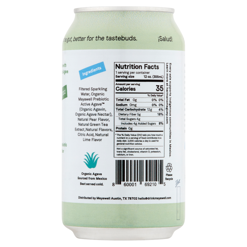 Mayawell Pear Lime Prebiotic Soda 12oz