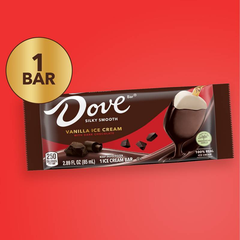 DOVE Vanilla Ice Cream Bar Coated With Dark Chocolate, 2.89 Oz 