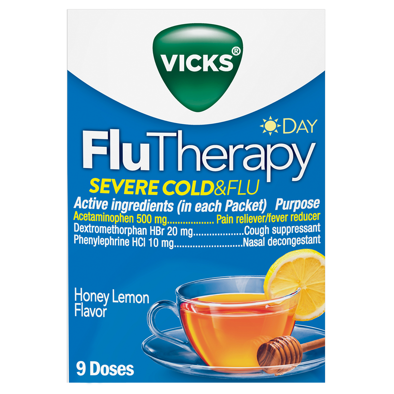 Vicks FluTherapy Day Honey Lemon Hot Drink 9ct