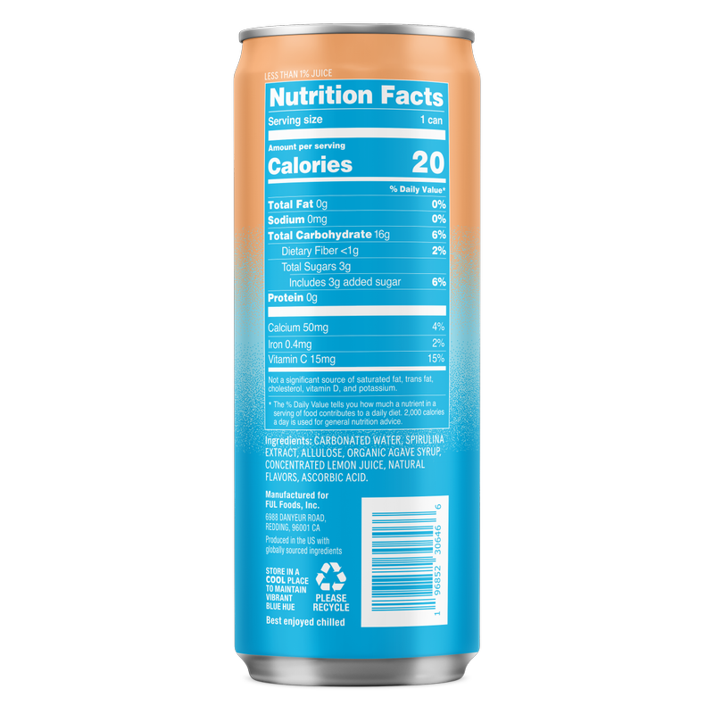 BLUwater White Peach Sparkling Spirulina Beverage 12 oz Can