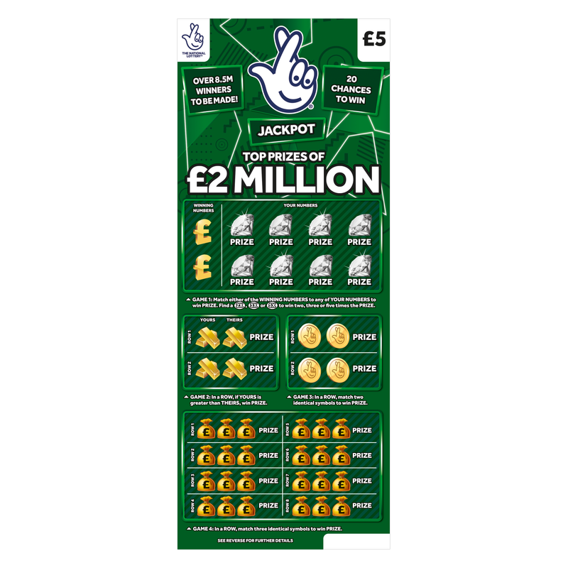 National Lottery £2 Million Green Scratchcard, 1pcs