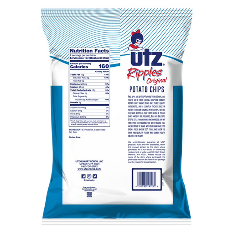 Utz Potato Chips Ripples Original 9oz