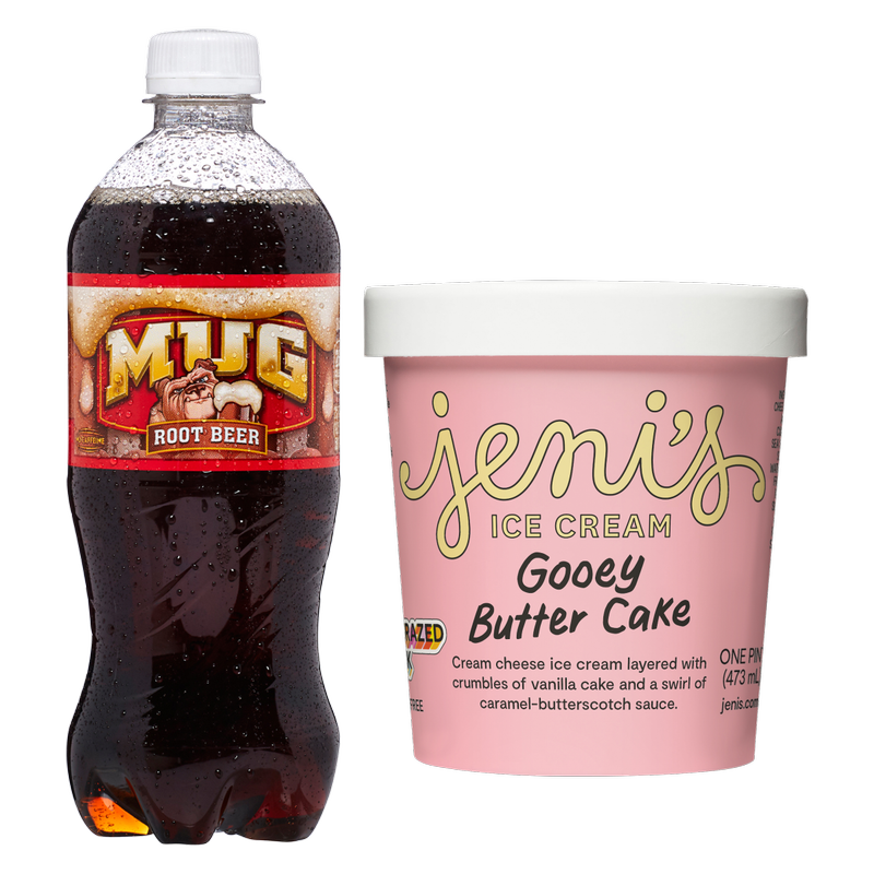 Mug Root Beer 20oz Btl & Jeni's Gooey Butter Cake Ice Cream Pint