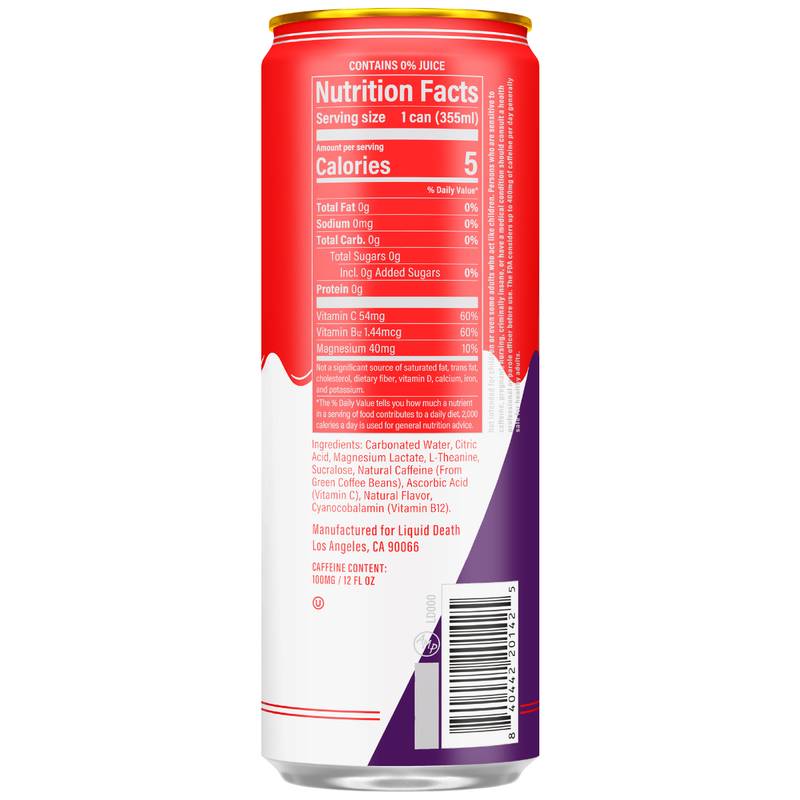Liquid Death Blood Zero (Raspberry & Cream) Sparkling Energy 12oz Can Zero Sugar