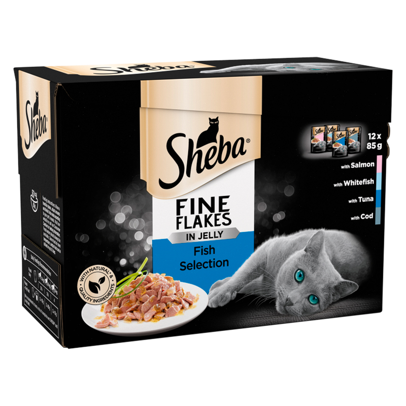 Sheba Fine Flakes Cat Pouches Fish Collection in Jelly, 12 x 85g