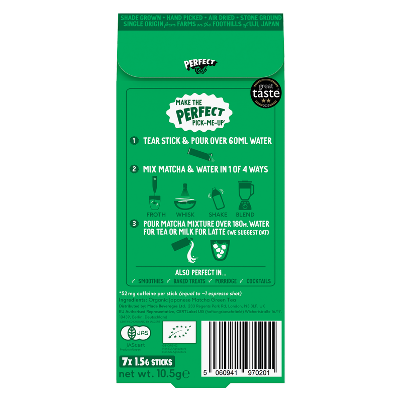 Perfect Ted Matcha Powder Organic Powder Sachets, 7 x 1.5g