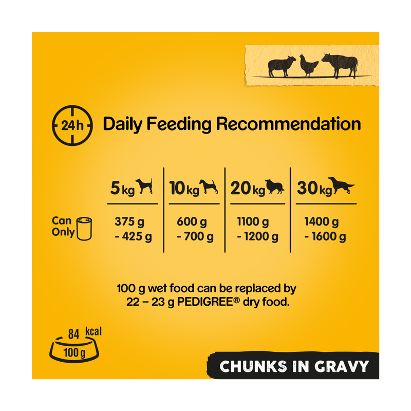 Pedigree Adult Wet Dog Food Tins Mixed in Gravy, 6 x 400g