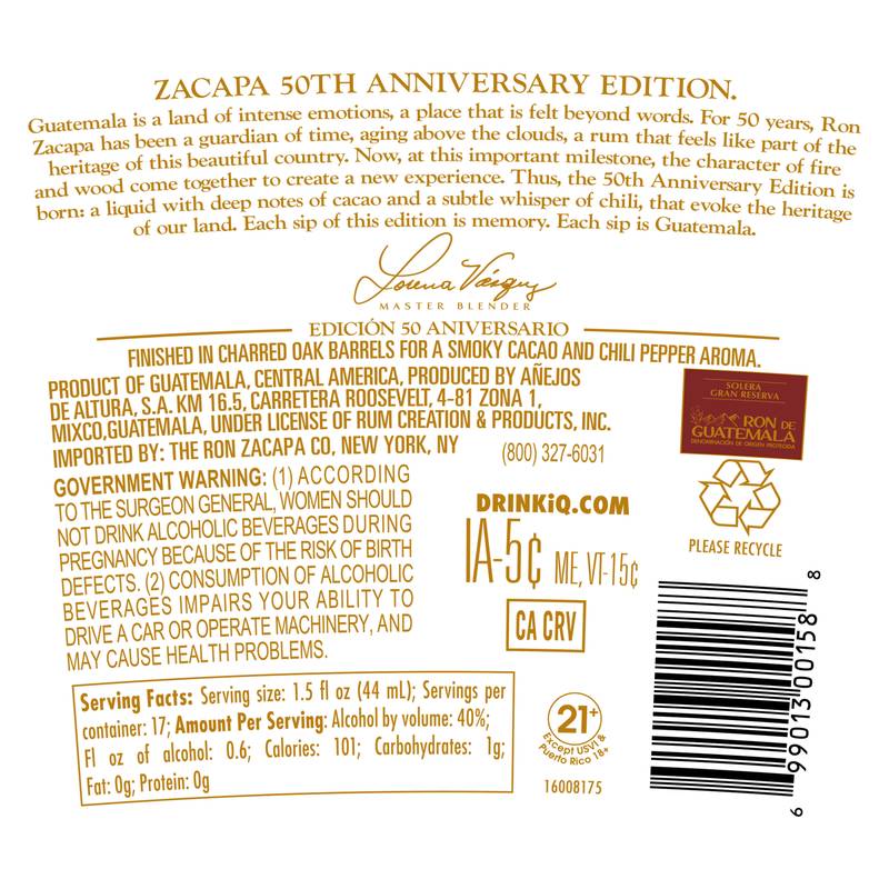 Zacapa 50th Anniversary Rum 750 mL