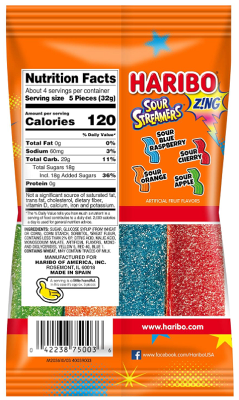 HARIBO Z!ng Sour Streamers, 4.5 oz