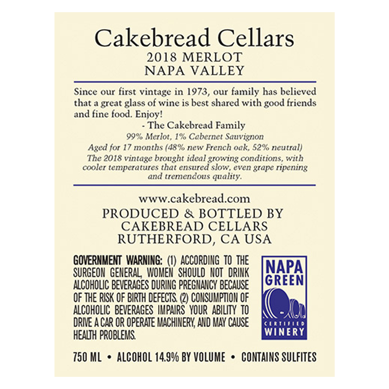 Cakebread Cellars Merlot 750ml