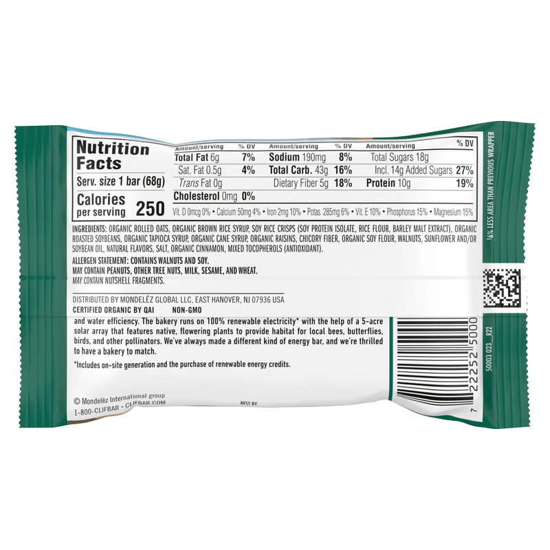 Clif Bar Avena, Pasas y Nuez 2.4 oz