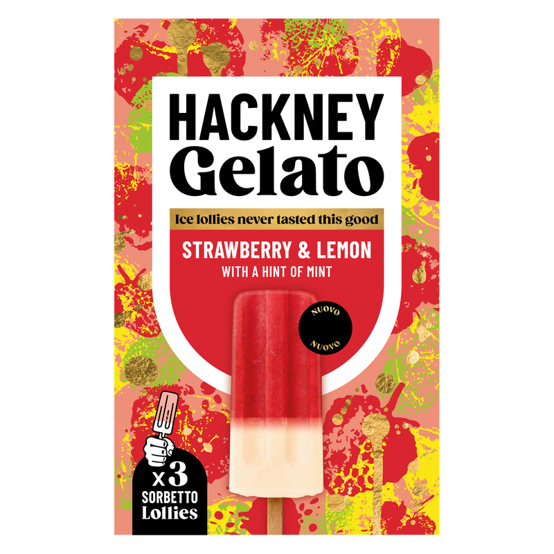 Hackney Gelato Strawberry & Lemon Sorbetto Lollies, 3 x 70ml