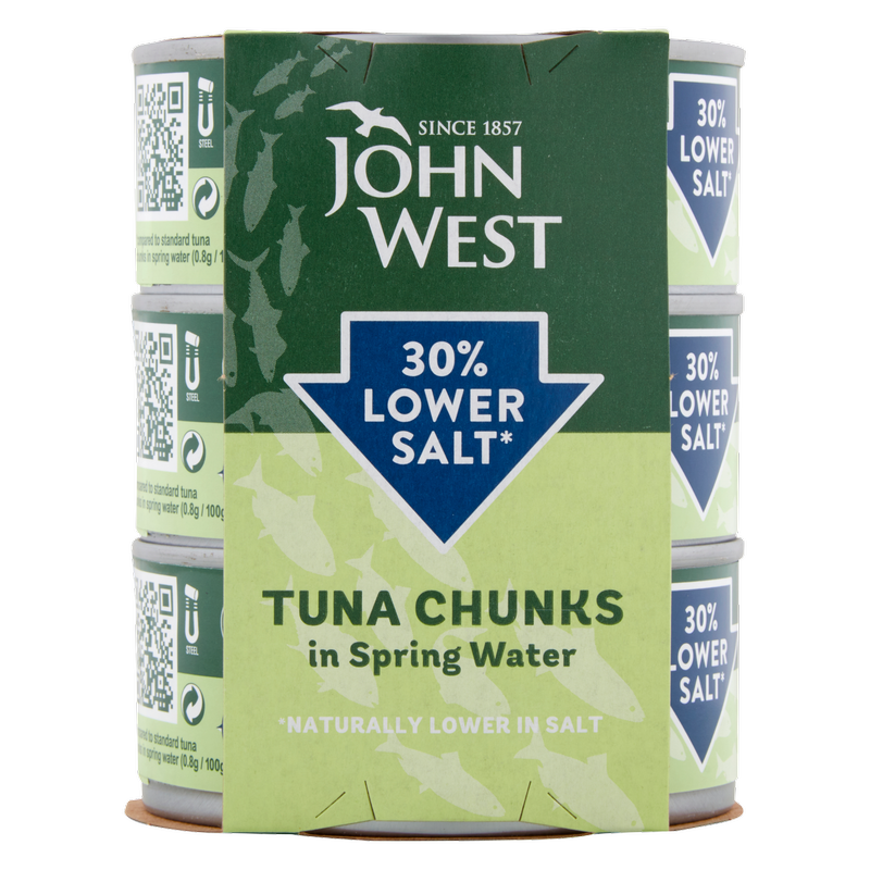 John West Tuna Chunks in Spring Water Lower Salt, 3 x 145g