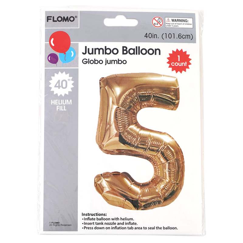 FLOMO Gold Metallic Mylar Numerical Balloon "5" 40"