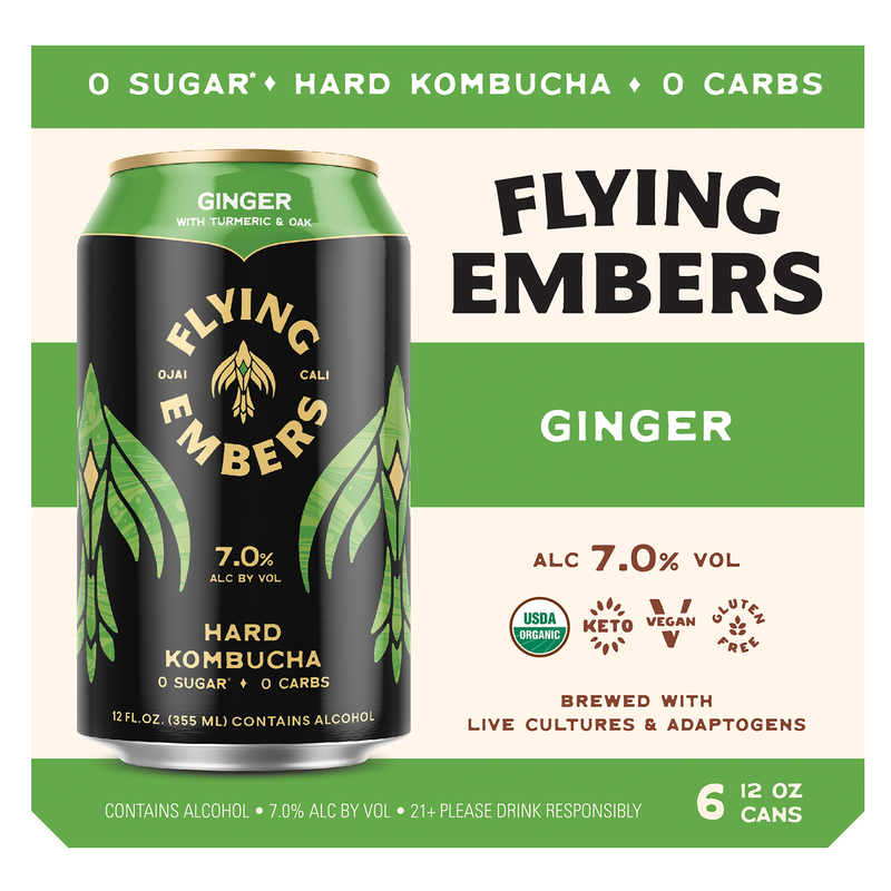 Flying Embers Ginger Hard Kombucha 6pk 12oz Can 7.0% ABV