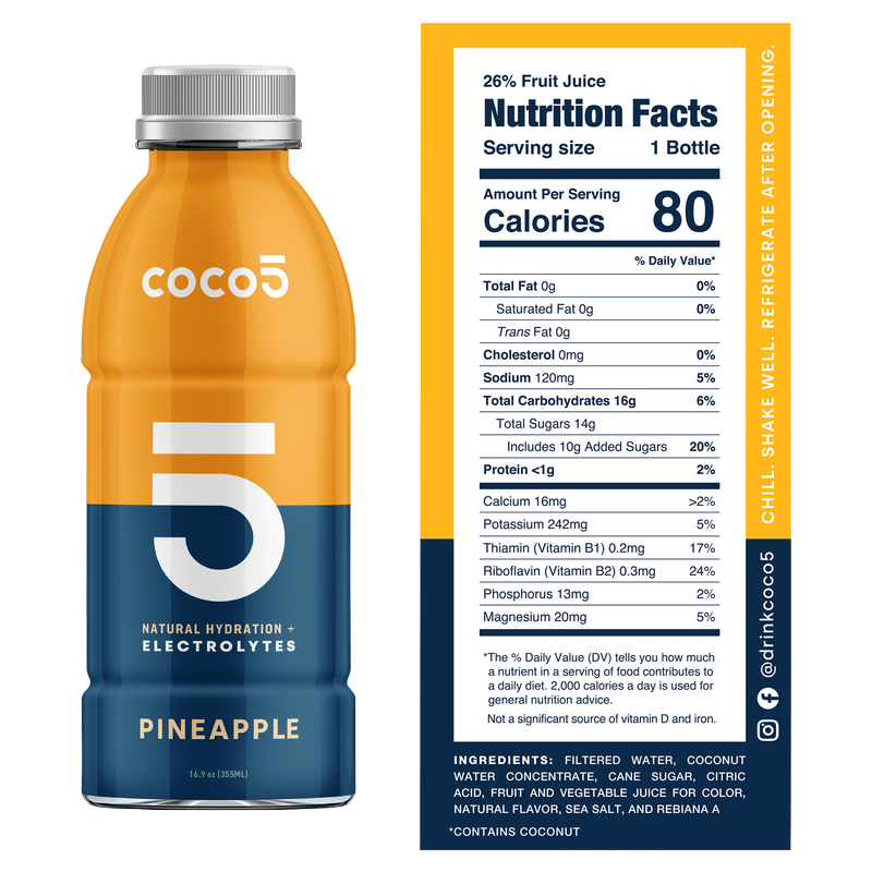 Coco5 Pineapple Coconut Water 16.9oz Bottle