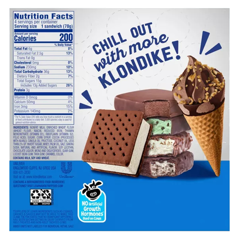 Klondike Cookies & Cream Ice Cream Sandwich, 4ct