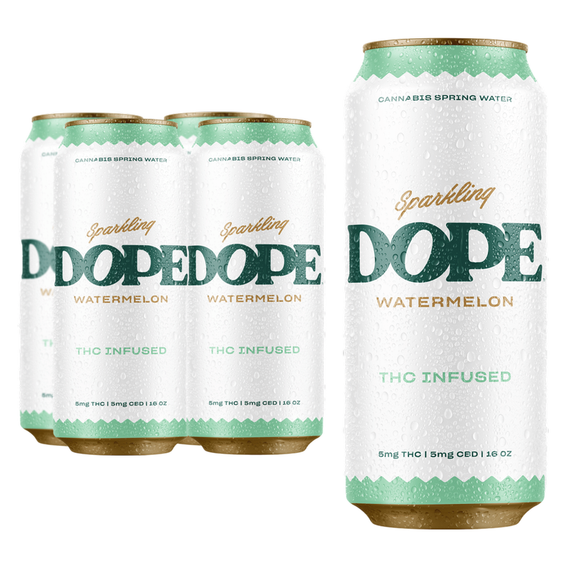 DOPE Sparkling Spring Water Watermelon 5mg THC 5mg CBD 4pk 16oz Can