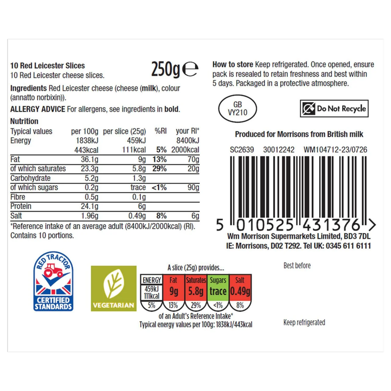 Morrisons Red Leicester Slices, 250g