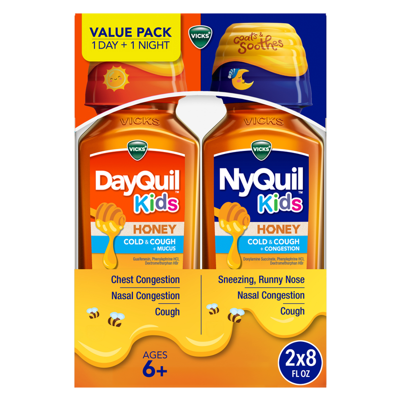 Vicks Kids DayQuil + NyQuil Combo COLD & COUGH REAL HONEY Liquid 2x8oz