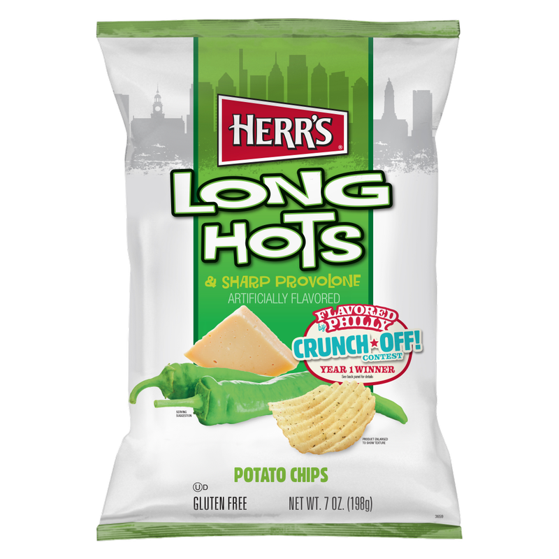 Herr's Long Hots & Provolone Ripple Chips, 7 oz