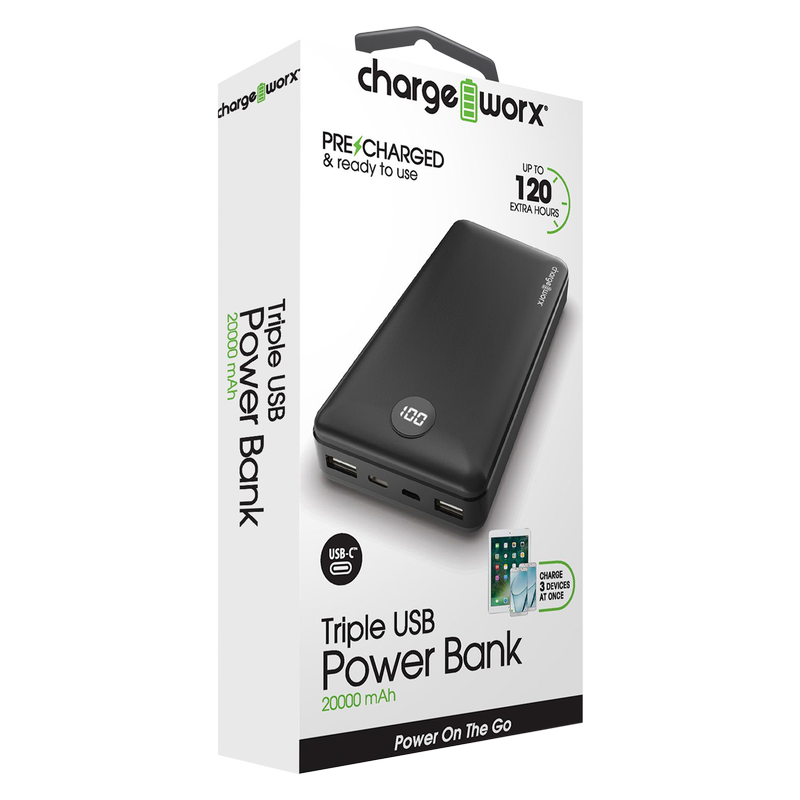 Chargeworx Triple USB Power Bank 20000mAh Black